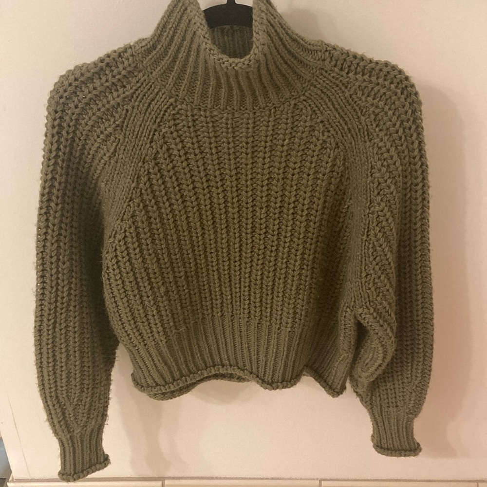 H&M Green Cowl Neck Chunky Knit Sweater
